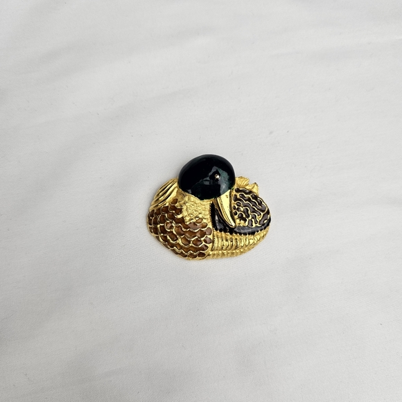 Paquette Gold Tone Textured Figural Enamel Mallard Duck Brooch - Picture 3 of 9